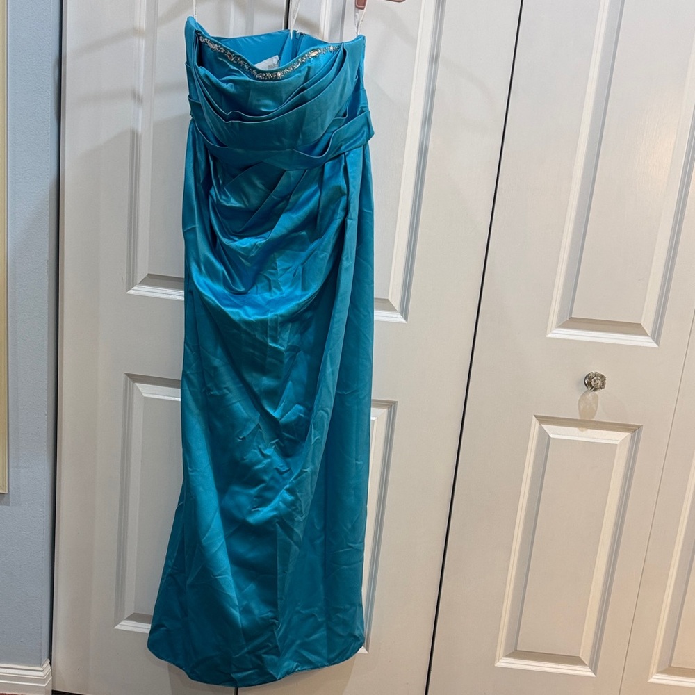 David's Bridal Strapless Teal Ballgown Dress Plus Size 18 NWT